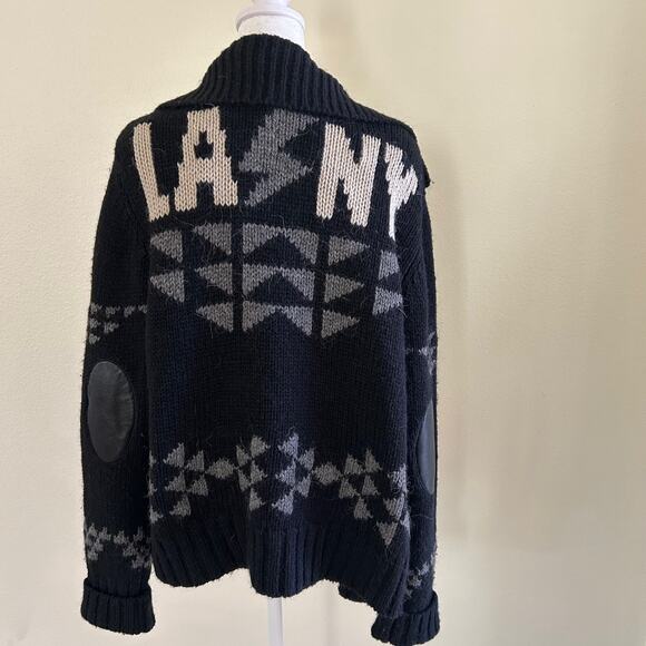 291 Venice Cardigan Sweater Wool Alpaca Button Down Black SZ3L Elbow Patch - Picture 2 of 11